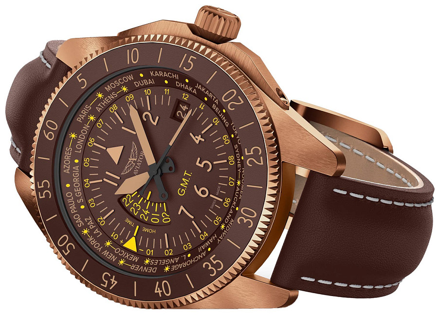 Часы Aviator Airacobra GMT V.1.37.8.306.4 — кварцевые, металл сталь