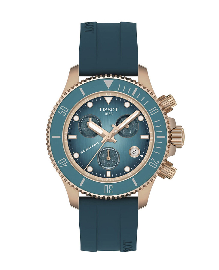 Часы Tissot Seastar 1000 Quartz Chronograph 38mm T120.217.37.041.00 — мужские, бирюзовый