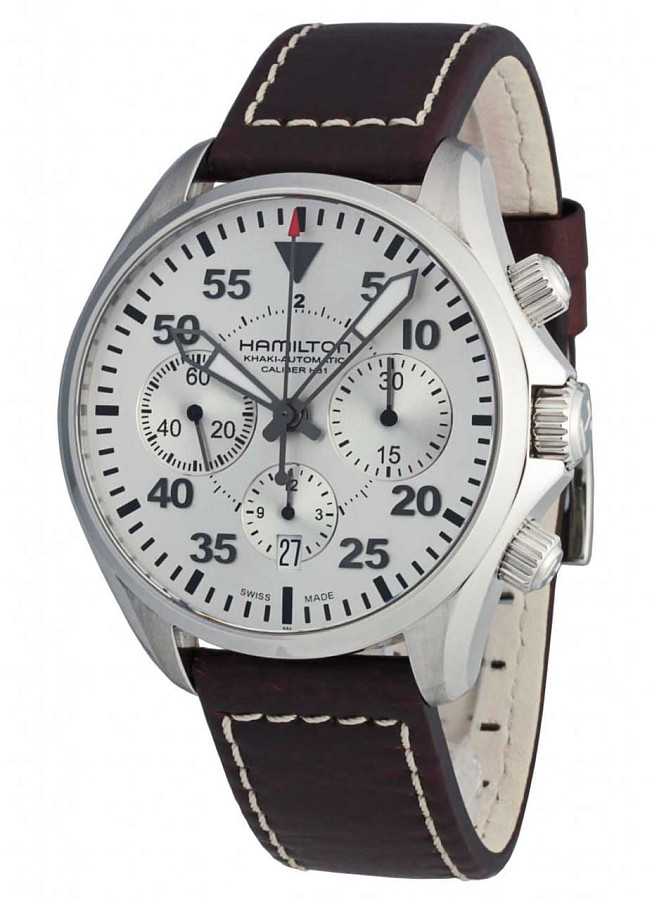 Часы Hamilton Khaki Aviation Pilot Pioneer Auto Chrono H64666555 — кожаный, мужские
