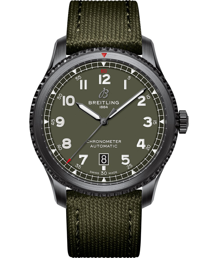 Часы Breitling Aviator 8 Automatic 41 Black Steel Curtiss Warhawk M173152A1L1X1 — мужские, зеленый