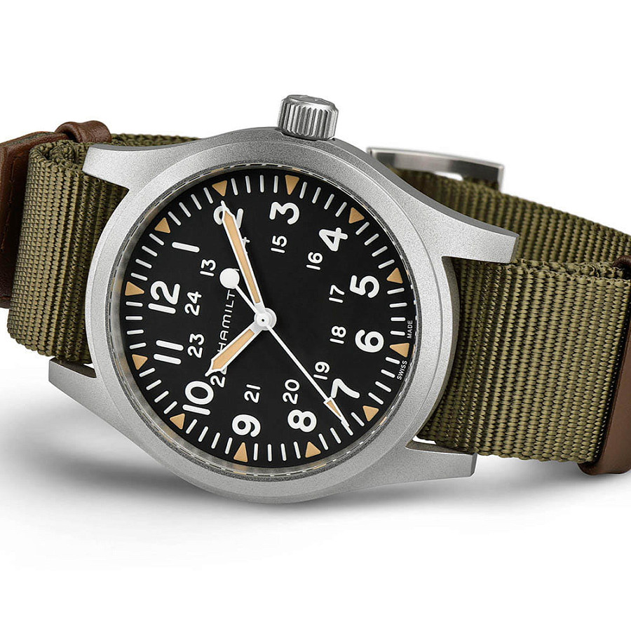 Часы Hamilton Khaki Field Mechanical 42mm H69529933 — черный, сталь металл