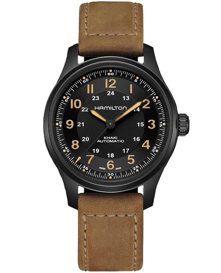 Часы Hamilton Khaki Field Titanium Auto H70665533 — мужские, черный