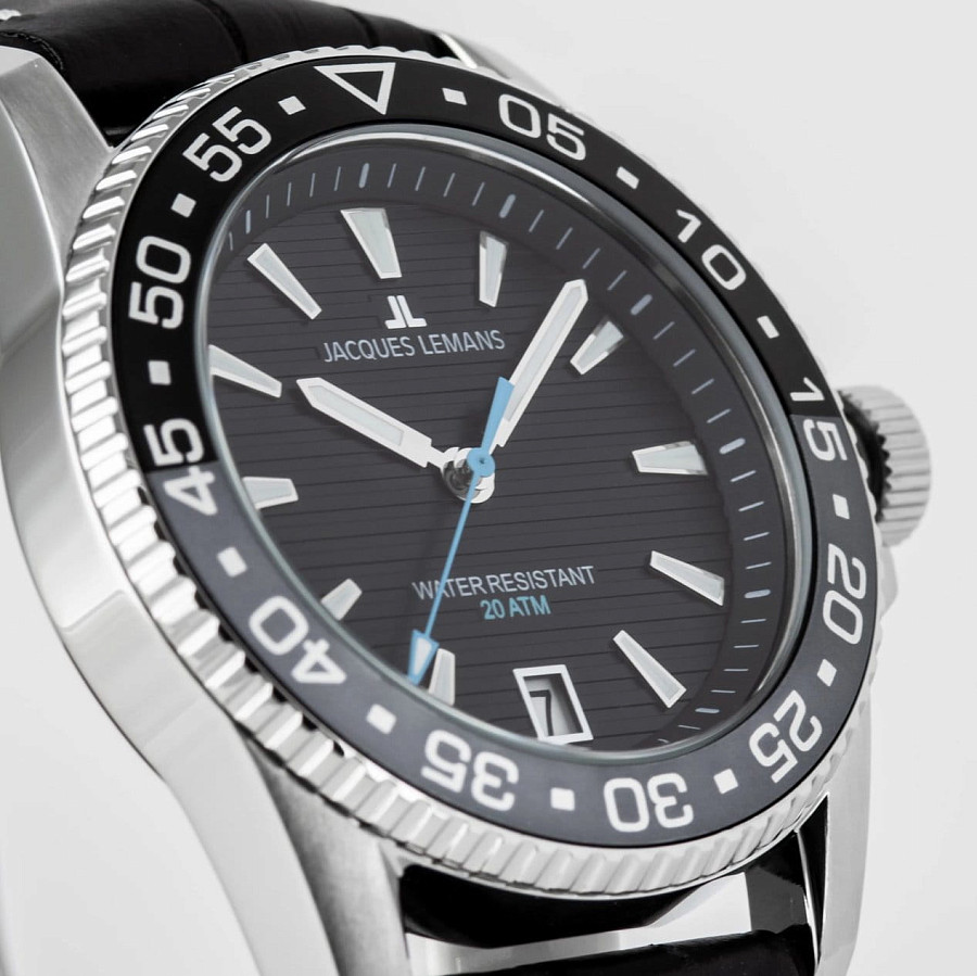 Часы Jacques Lemans Liverpool Diver 1-2205A — кожа + силикон, мужские