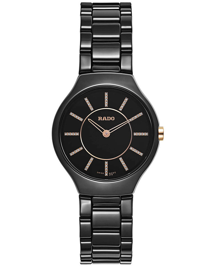 Часы Rado True Thinline Diamonds R27742702 — женские, черный