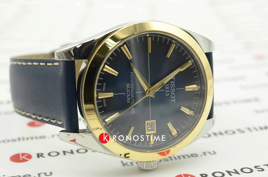Часы Tissot Gentleman Powermatic 80 Silicium 18K Gold T927.407.46.041.01 — синий, сталь золото металл