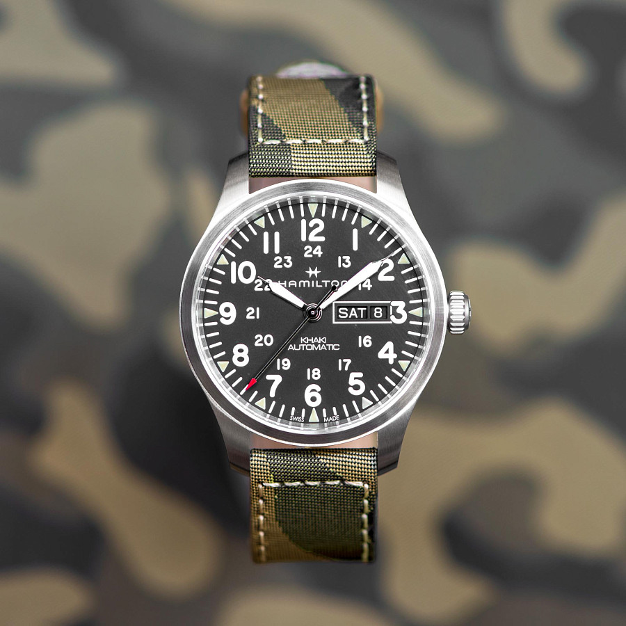 Часы Hamilton Khaki Field Day Date Auto H70535031 — мужские, тканевый