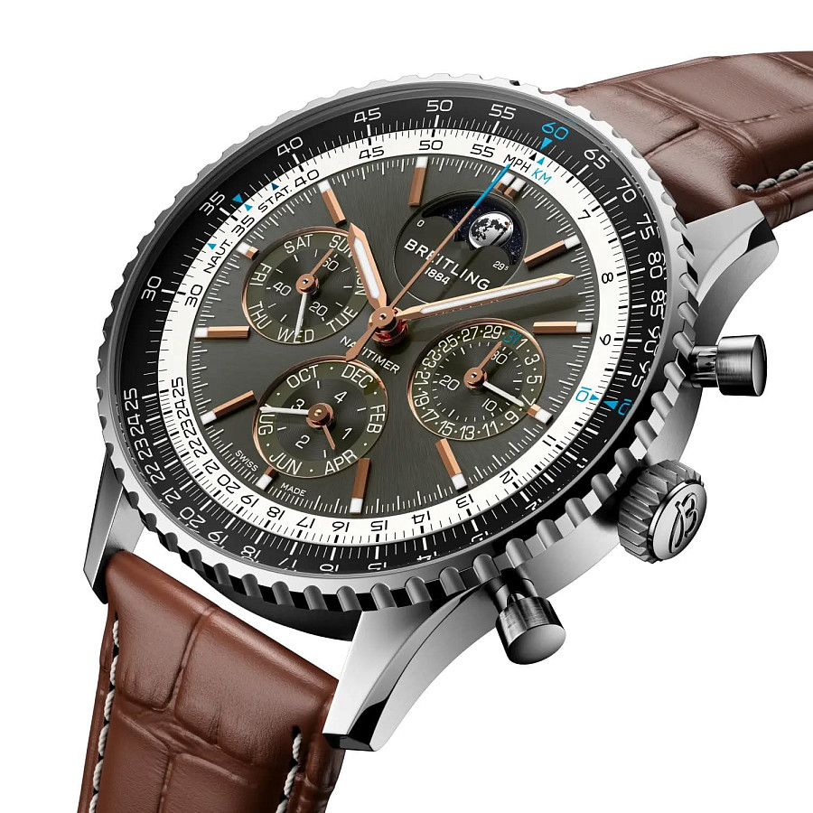 Часы Breitling Navitimer B19 Chronograph 43 Perpetual Calendar PB1921251B1P1 — механические, платина металл сталь