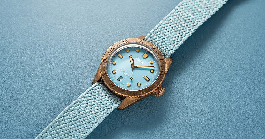 Часы Oris Divers Sixty‑Five 'Cotton Candy' 01 733 7771 3155-07 3 19 02BRS — тканевый, женские