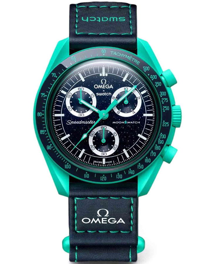 Часы Swatch x Omega Bioceramic Moonswatch Mission on Earth: Polar Lights SO33L103 — мужские, синий