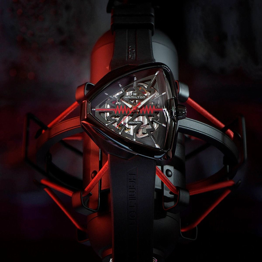 Часы Hamilton Ventura Elvis80 Skeleton Auto H24535331 — мужские, каучук