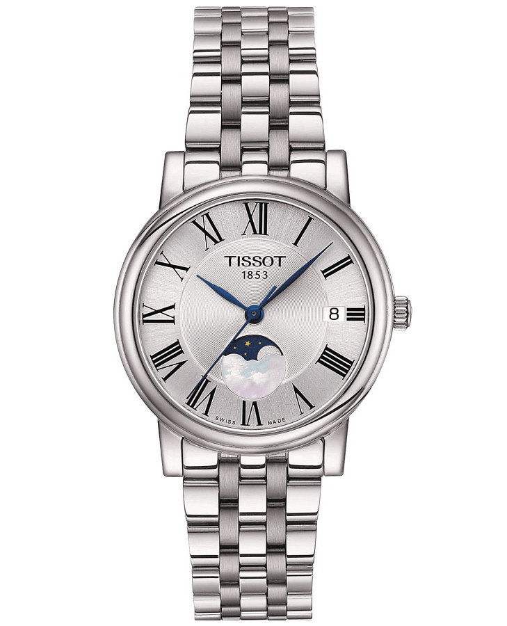 Часы Tissot Carson Premium Lady Moonphase T122.223.11.033.00 — женские, серебристый