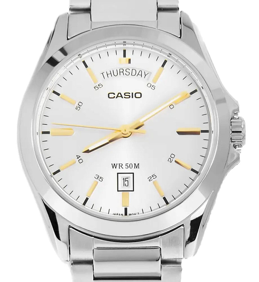 Часы Casio Collection MTP-1370D-7A2VDF (MTP-1370D-7A2) — серебристый, металл латунь