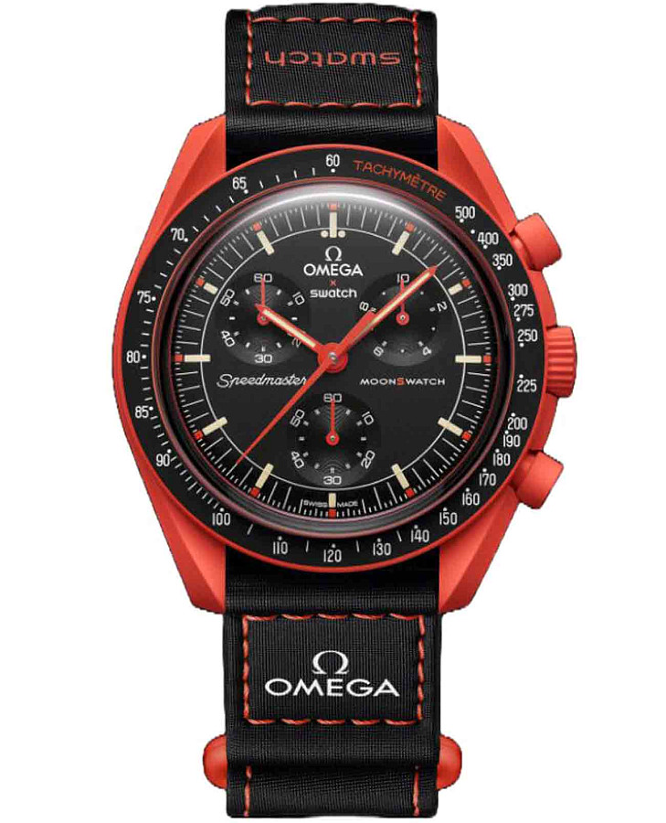 Часы Swatch x Omega Bioceramic Moonswatch Mission on Earth: Lava SO33O100 — мужские, черный