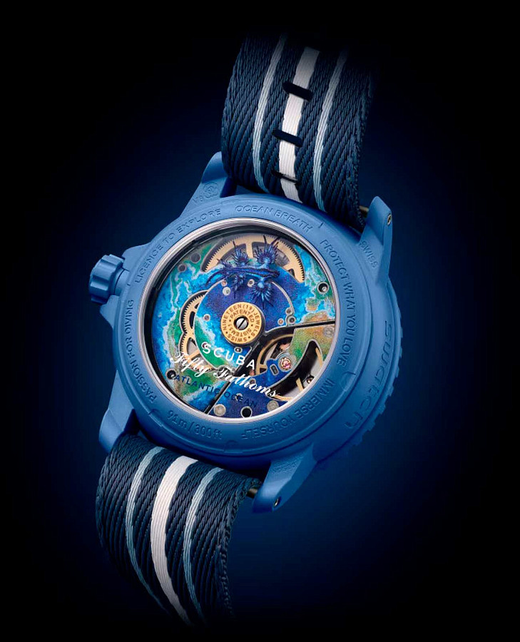 Часы Swatch x Blancpain Atlantic ocean SO35A100 — биокерамика, Швейцария