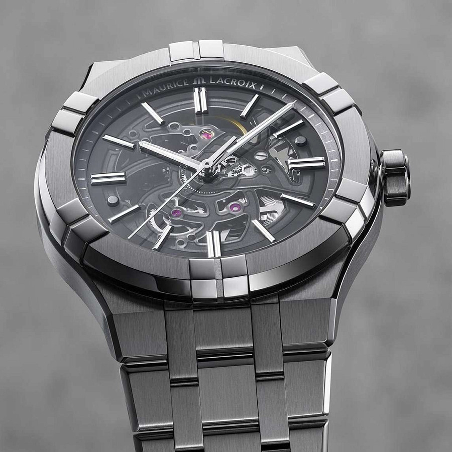 Часы Maurice Lacroix Aikon Automatic Skeleton AI6008-SS002-030-1 — черный, металл сталь