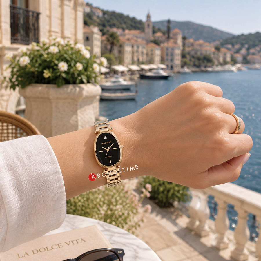 Часы Anne Klein Diamond 5382BKGB — нержавеющая сталь с ip-покрытием + перламутр, женские
