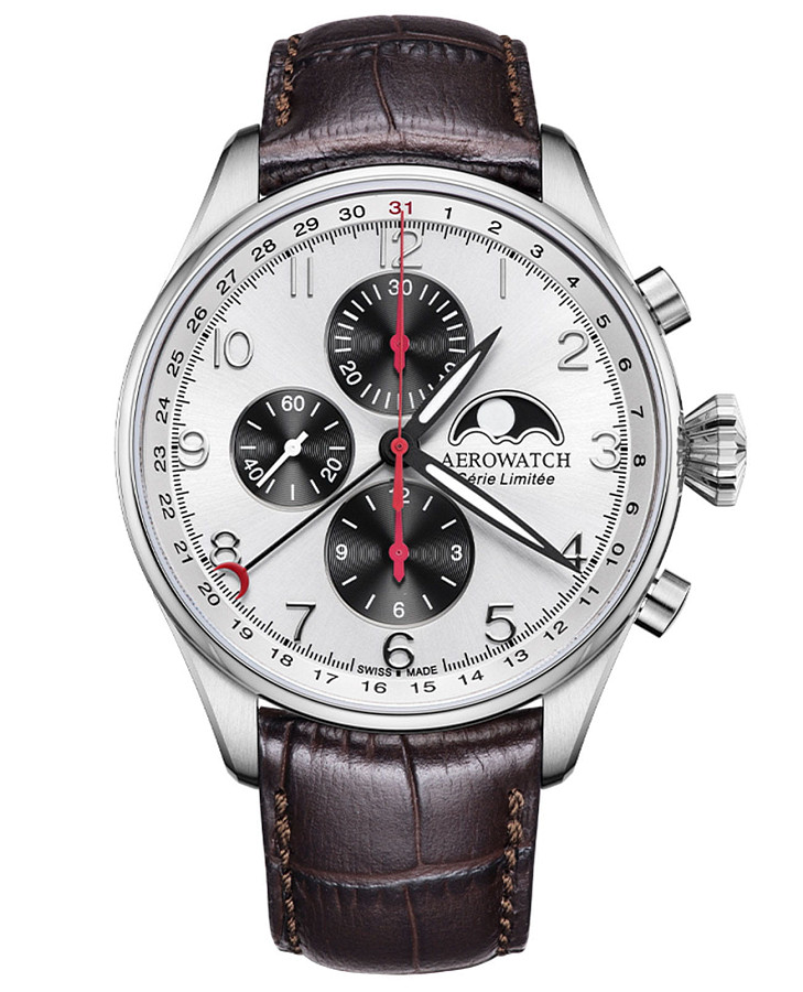 Часы Aerowatch Les Grandes Classiques Chrono Moon Phase Limited Edition 69989 AA04 — мужские, белый
