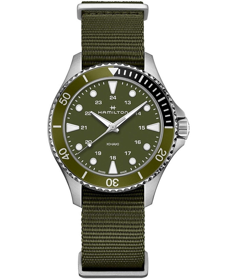 Часы Hamilton Khaki Navy Scuba Quartz H82241961 — мужские, зеленый