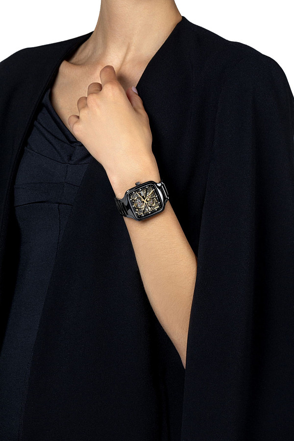 Часы Rado True Square Automatic Open Heart R27086712 — черный, керамика