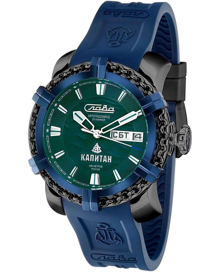 Часы Слава Капитан 2476466/800-2427 — мужские, зеленый