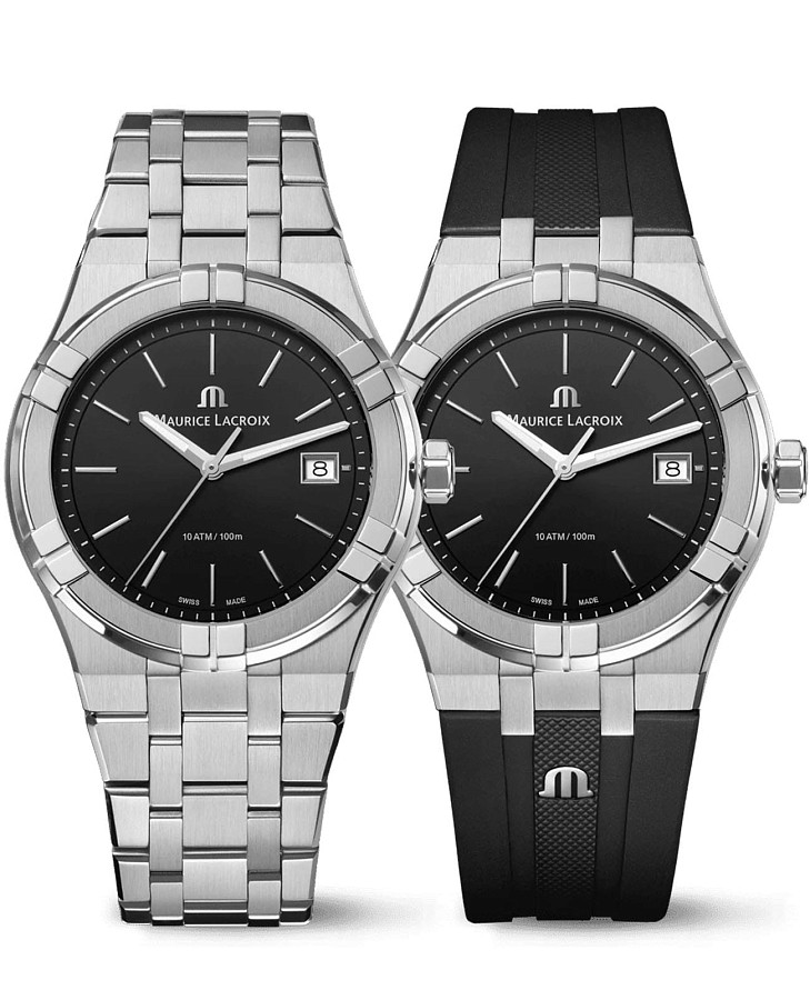 Часы Maurice Lacroix Aikon Quartz Date 40mm AI1108-SS00F-330-A — мужские, черный