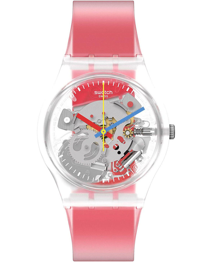 Часы Swatch Monthly Drops Clearly Red Striped GE292 — женские, прозрачный