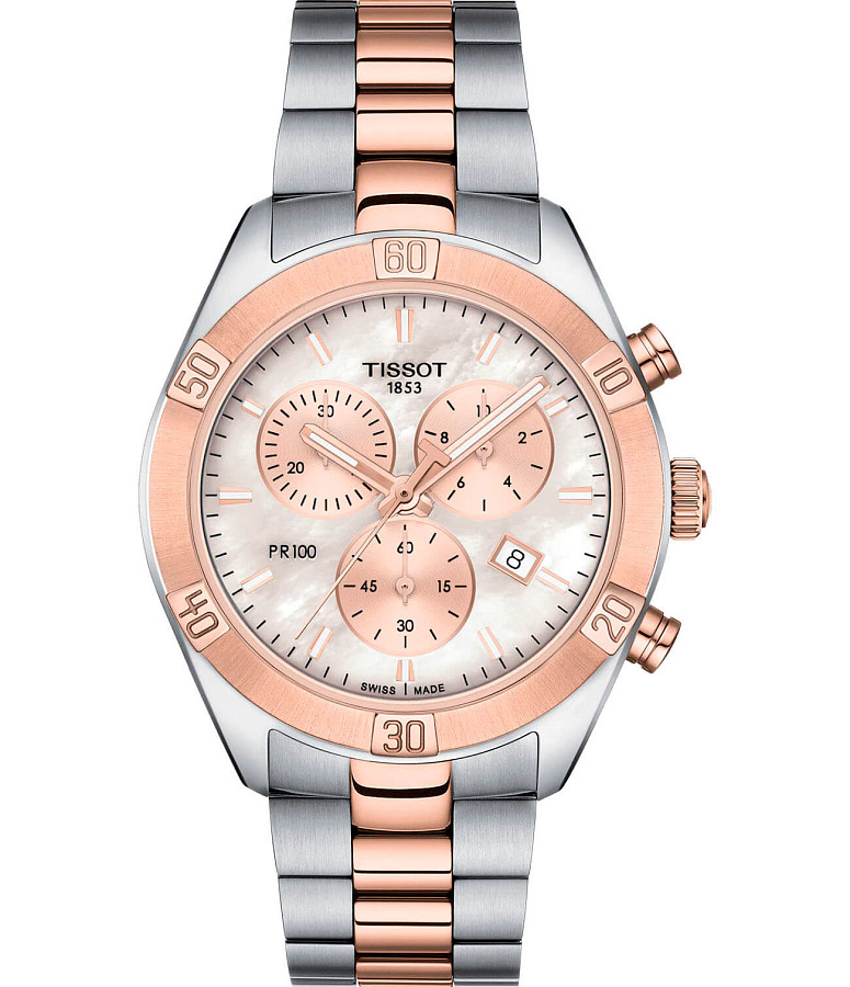 Часы Tissot PR 100 Sport Chic Chronograph T101.917.22.151.00 — женские, перламутровый