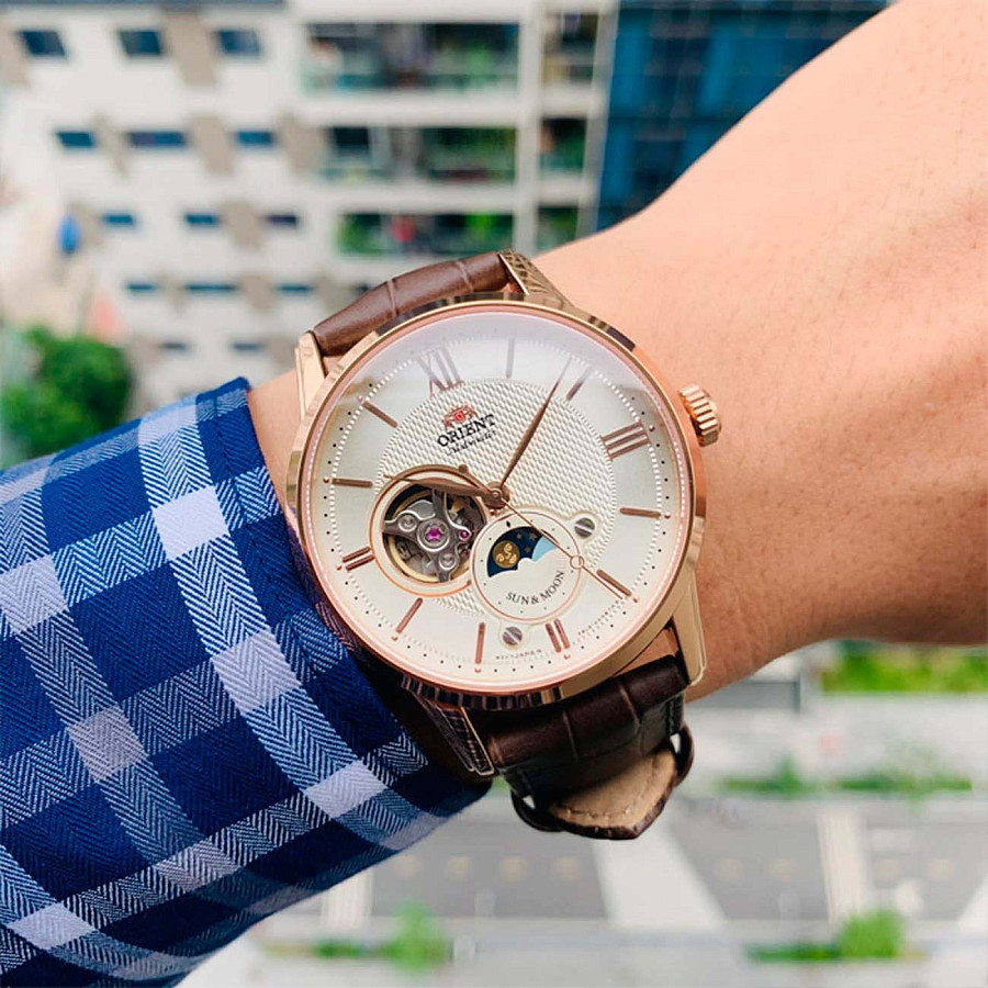 Часы Orient Sun & Moon RA-AS0009S (RN-AS0009S) — мужские, кожаный