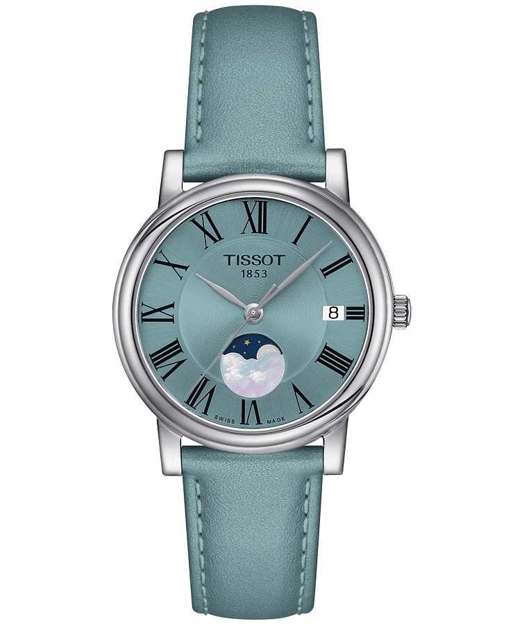 Часы Tissot Carson Premium Lady Moonphase T122.223.16.353.00 — женские, голубой