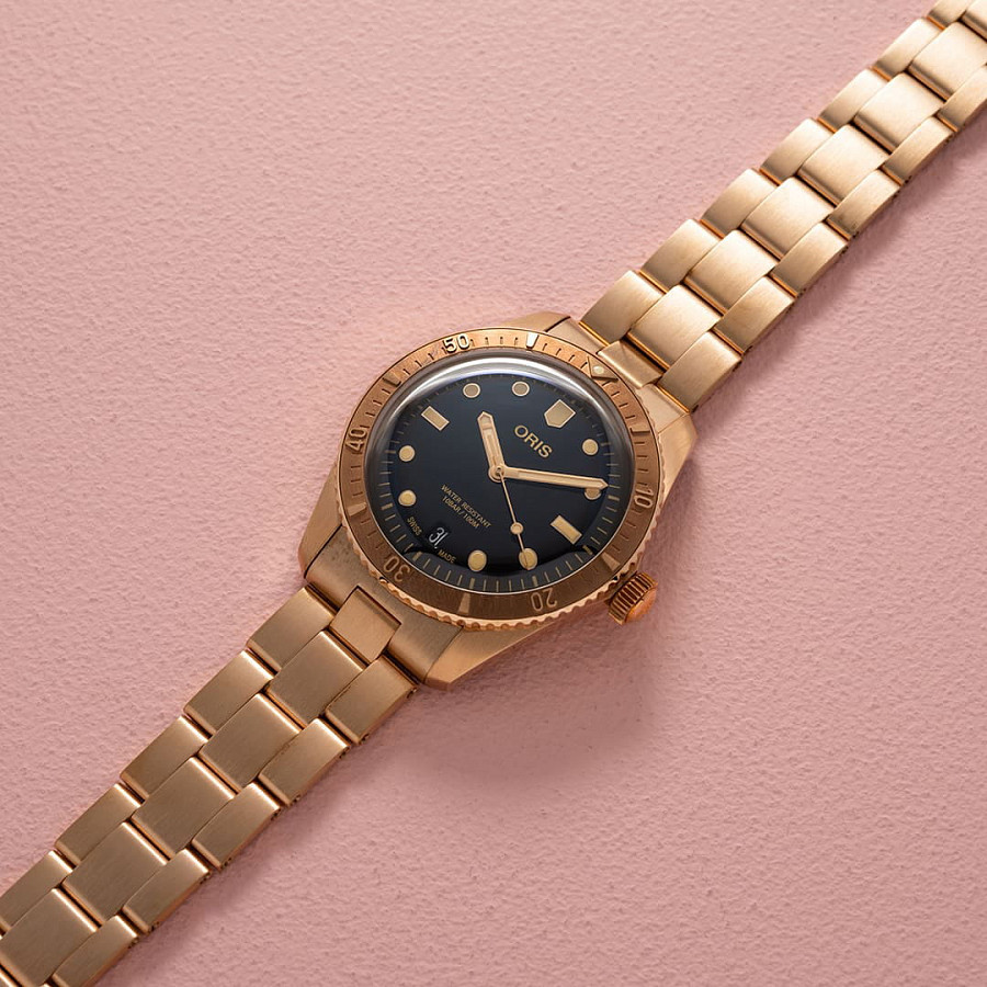 Часы Oris Divers Sixty‑Five Date 01 733 7771 3154-07 8 19 15 — бронза, мужские