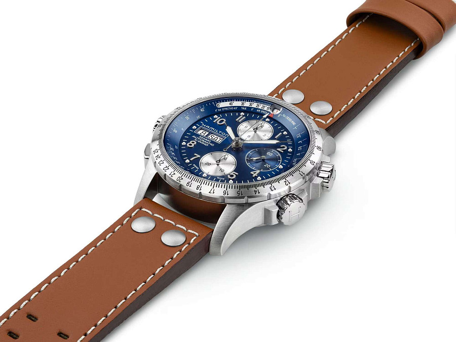 Часы Hamilton Khaki Aviation X-Wind Auto Chrono 44mm H77506540 — мужские, коричневый