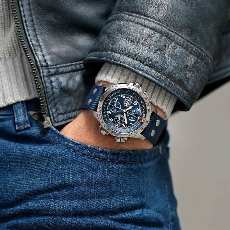 Часы Hamilton Khaki Aviation X-Wind Auto Chrono H77906940 — синий, сталь металл