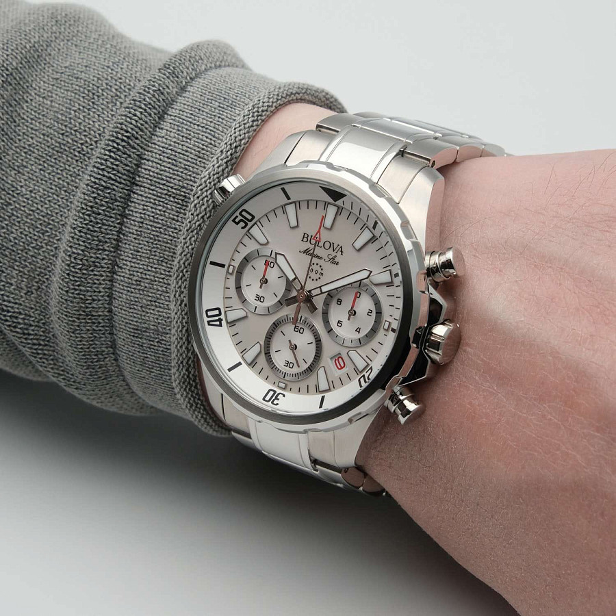 Часы Bulova Marine Star 96B255 — белый, металл сталь