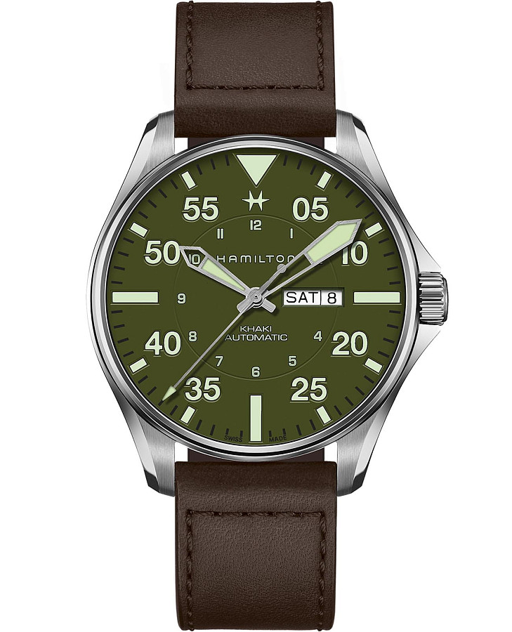 Часы Hamilton Khaki Aviation Pilot Schott NYC H64735561 — мужские, зеленый