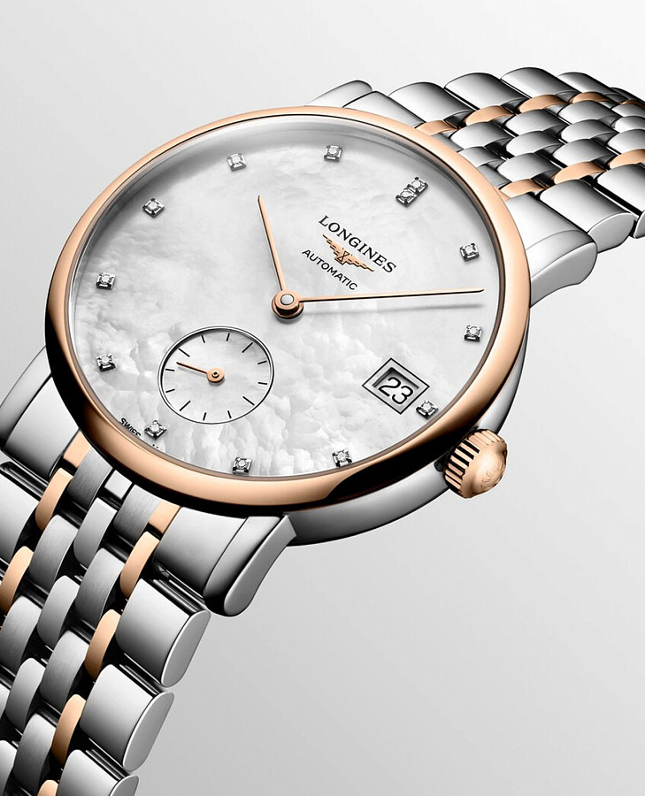Часы Longines Elegant Collection L4.312.5.87.7 — женские, нержавеющая сталь и 18 каратное розовое золото