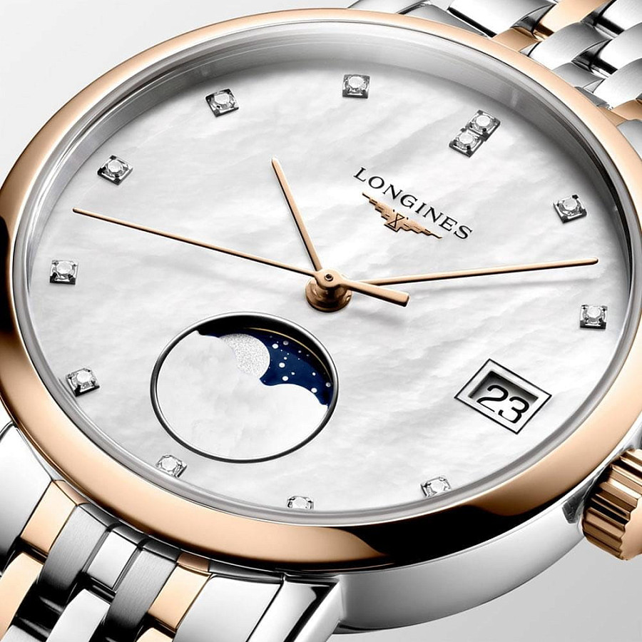 Часы Longines Elegant Collection Moonphase L4.330.5.87.7 — женские, нержавеющая сталь с pvd-покрытием