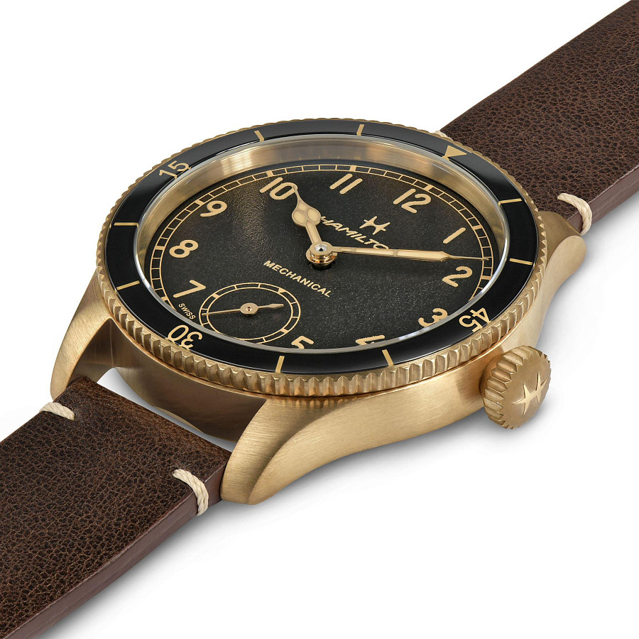 Часы Hamilton Khaki Aviation Pilot Pioneer Bronze H76709530 — титан бронза, кожаный