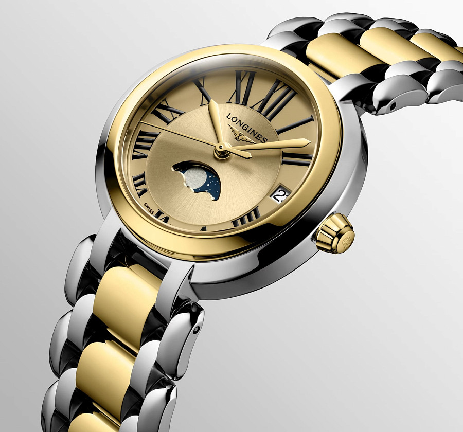 Часы Longines PrimaLuna L8.115.5.31.7 — женские, нержавеющая сталь + золото 18к