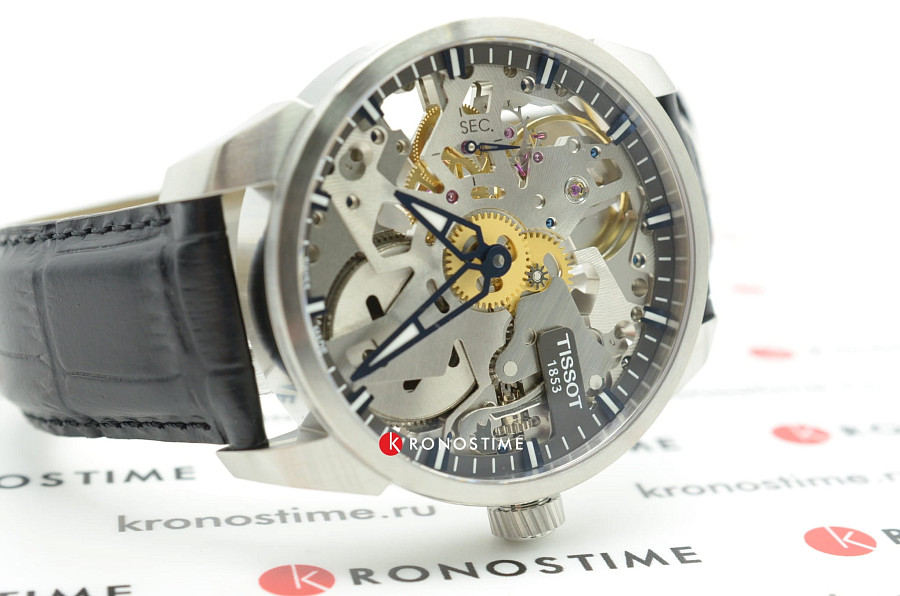 Часы Tissot T-Complication Squelette Mechanical T070.405.16.411.00 — мужские, кожаный