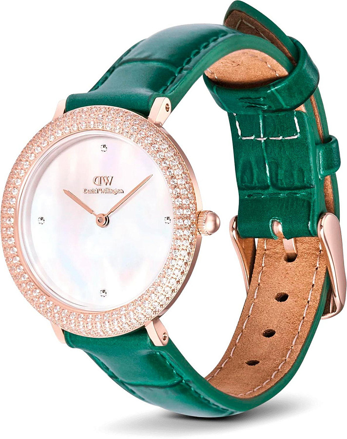 Часы Daniel Wellington Crystalline Bezel Green Croc Rose Gold DW00100826 — кожаный, женские