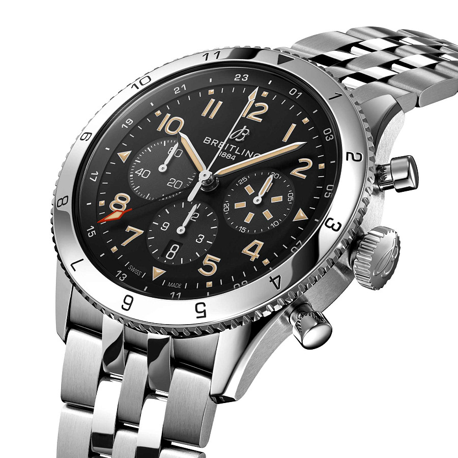 Часы Breitling Super Avi B04 Chronograph GMT 46 P-51 Mustang AB04453A1B1A1 — механические, сталь металл