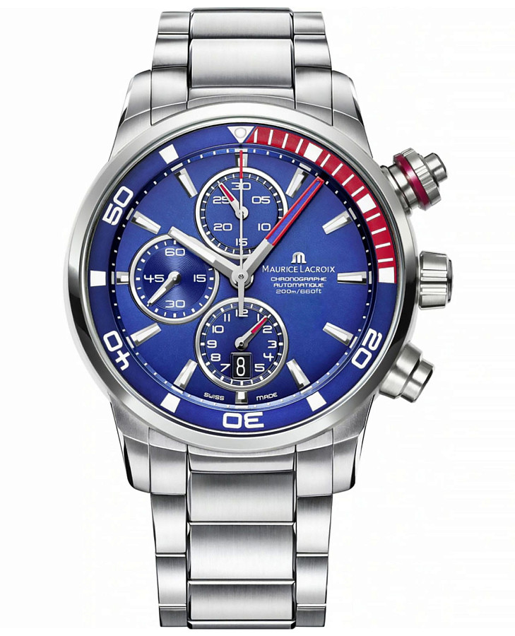 Часы Maurice Lacroix Pontos Chronograph 43mm PT6008-SS002-433-1 — мужские, синий