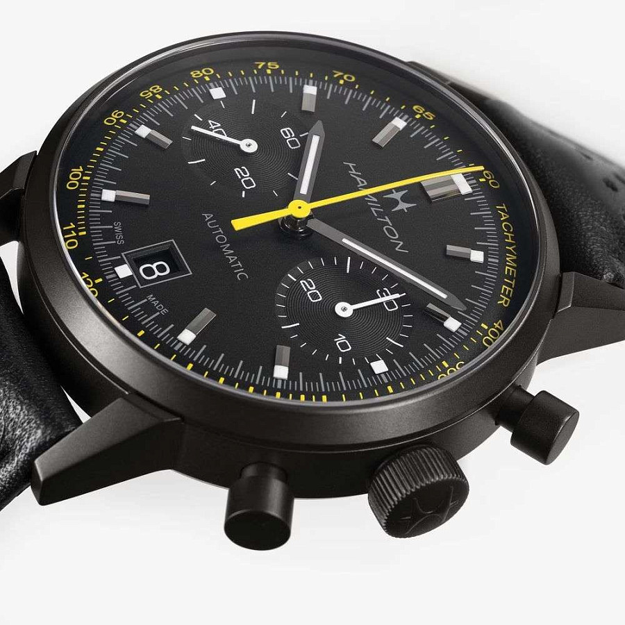 Часы Hamilton American Classic Intra-matic Autochrono Full Black H38446731 — кожаный, мужские