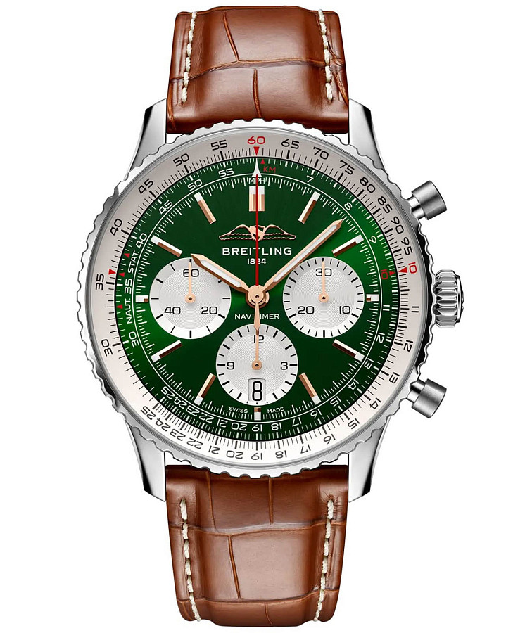 Часы Breitling Navitimer B01 Chronograph 43 AB01385A1L1P1 — мужские, зеленый
