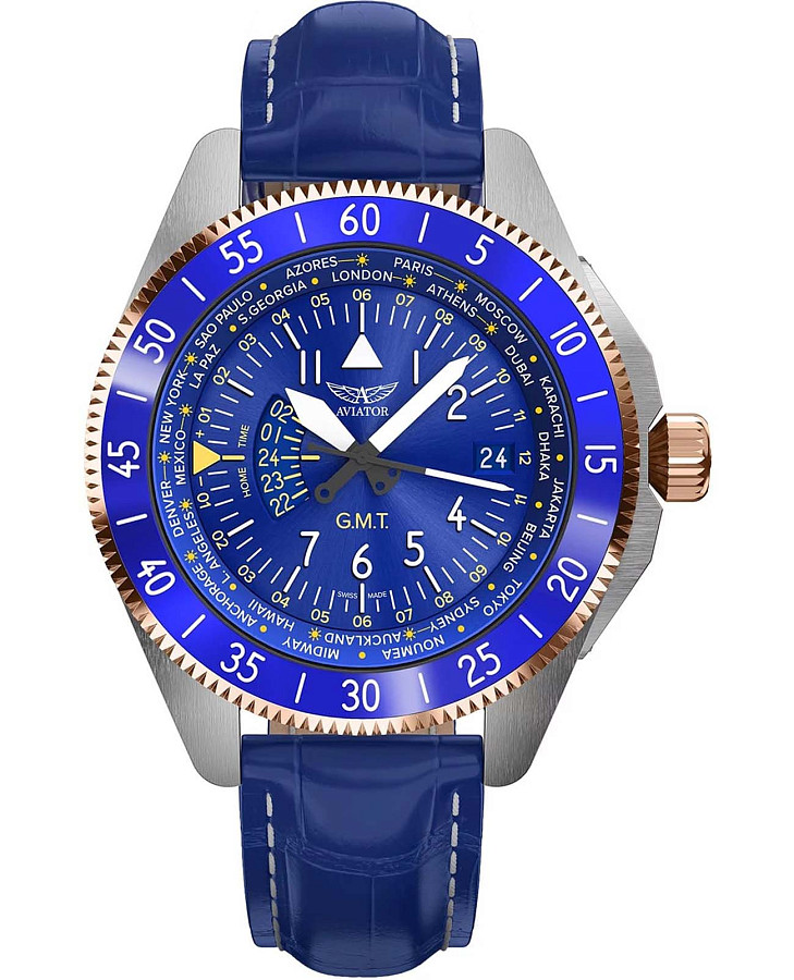 Часы Aviator Airacobra GMT V.1.37.3.308.4 — мужские, синий