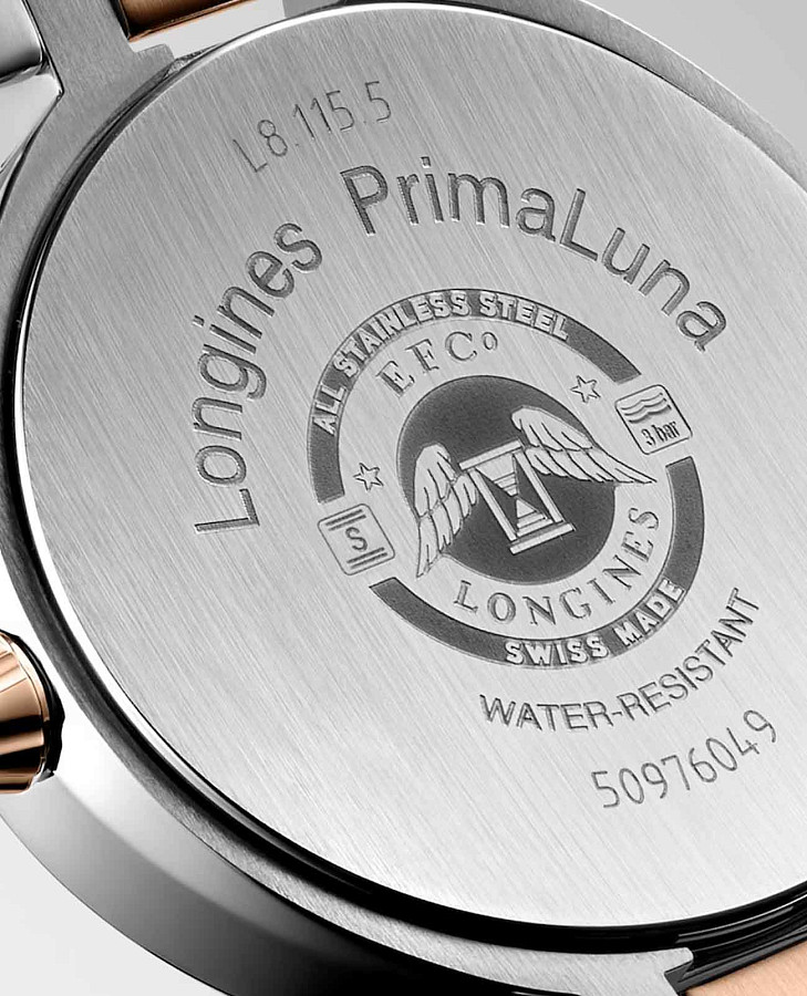 Часы Longines PrimaLuna L8.115.5.61.7 — женские, нержавеющая сталь и 18 каратное розовое золото