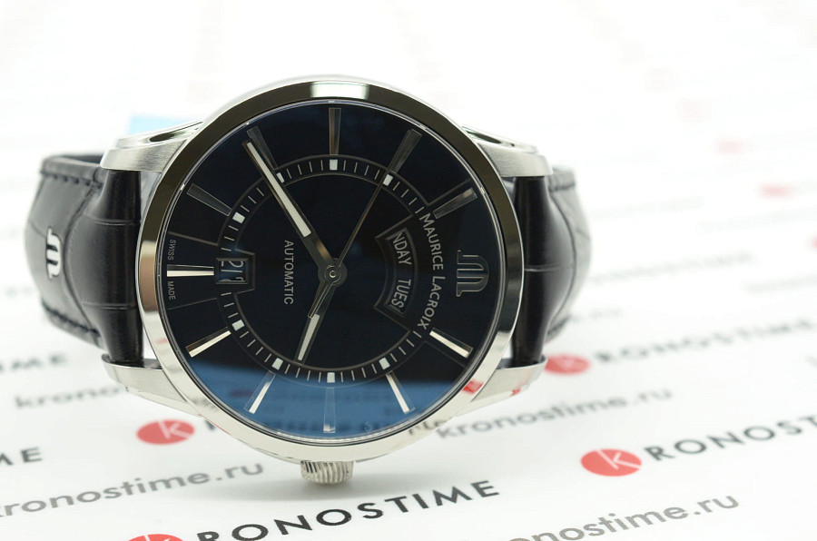 Часы Maurice Lacroix Pontos Day Date PT6358-SS001-330-1 — кожаный, мужские