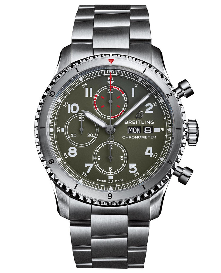 Часы Breitling Aviator 8 Chronograph 43 Curtiss Warhawk A133161A1L1A1 — мужские, зеленый