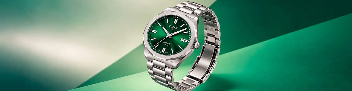Tissot PRC 100 Solar: два размера, зелёный циферблат и 14 месяцев без света