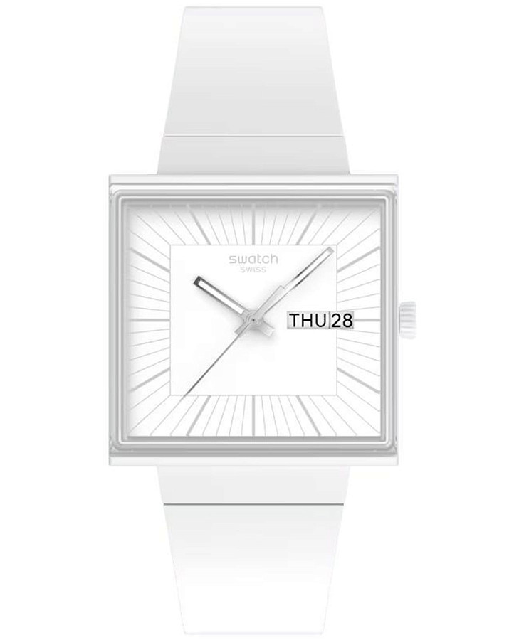 Часы Swatch Square Bioceramic Standard SO34W700 — мужские, белый
